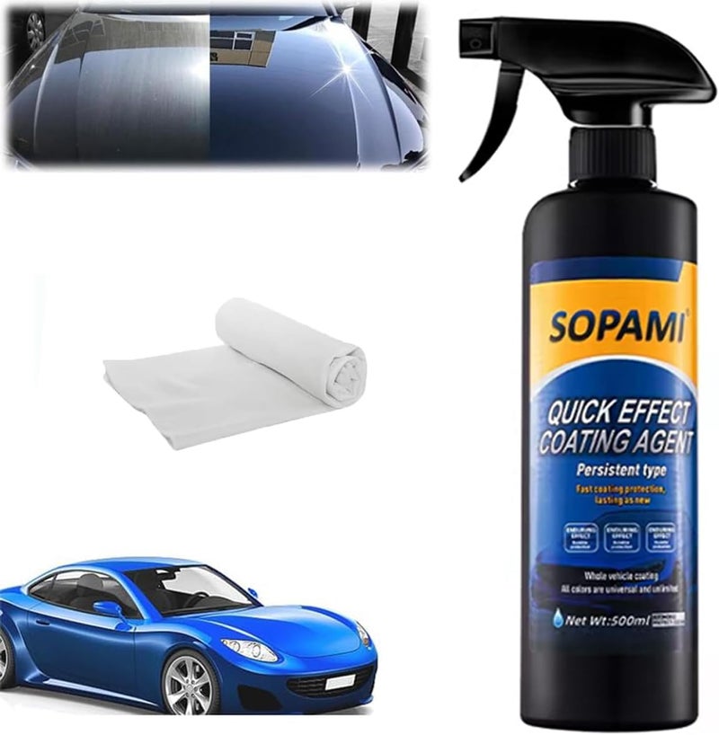 SOPAMI Car Coating Spray,Quick Effect Coating Agent,Quickly Coat Car Wax,Car Scratch Wax Polish Spray Waterless Wash,Oil Film Emulsion Glass Cleaner with towel (1 pcs) - Image 1